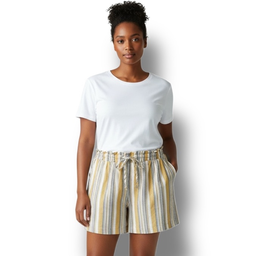 Forgotten Grace Women's Plus Stripe Linen Blend Casual Drawstring Shorts 3X